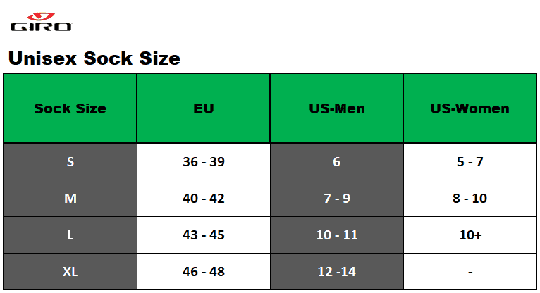 Giro unisex sock size