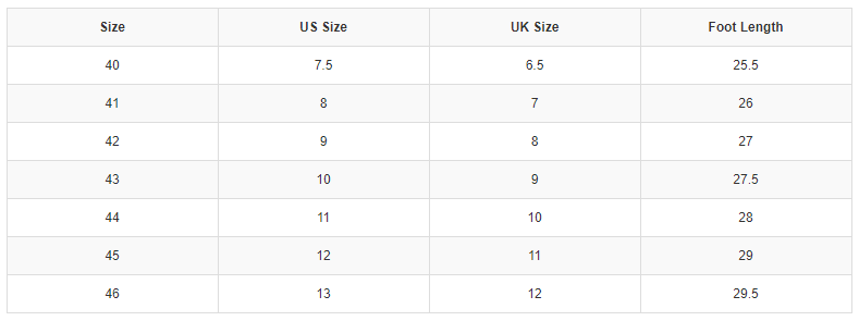 Size Chart of SIDEBIKE Shoe