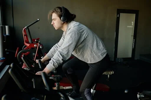Man training on an exercise bike