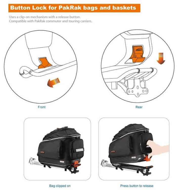 Button lock for pakrak bags and bukets