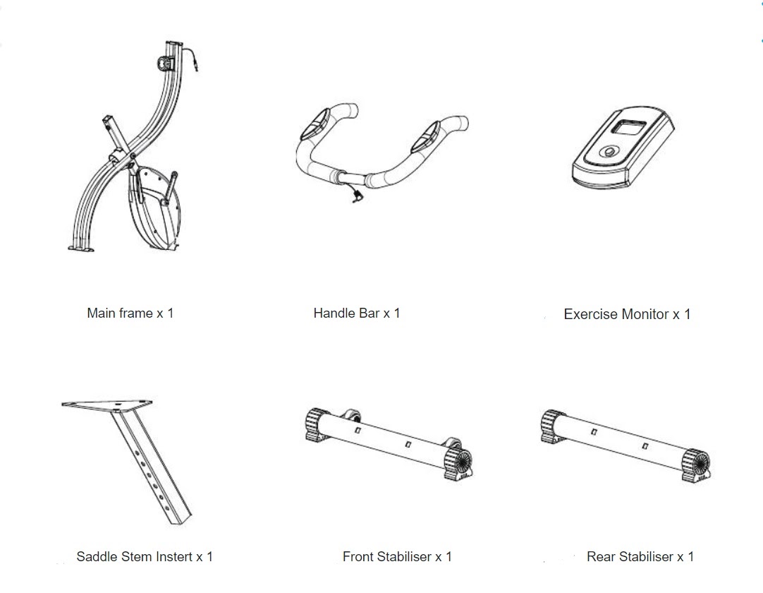 Main parts of a foldable exercise bike