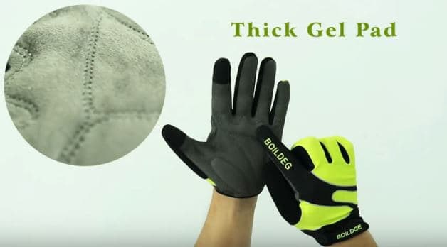 Gel padding in mountain bike gloves