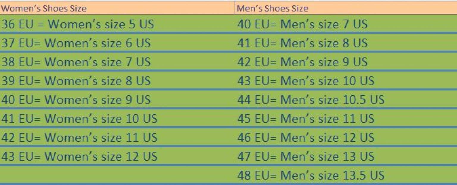 Peloton Shoe Sizing Chart