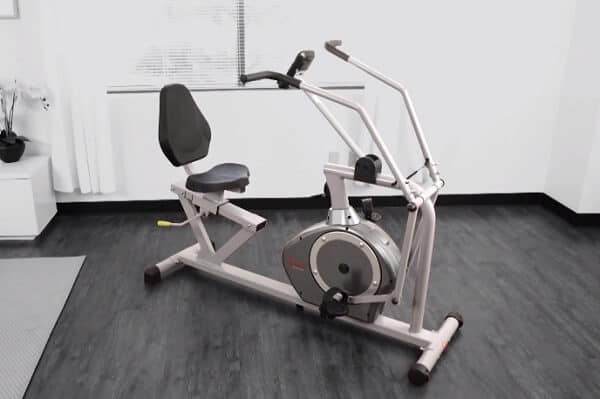 Recumbent bike with moving arms