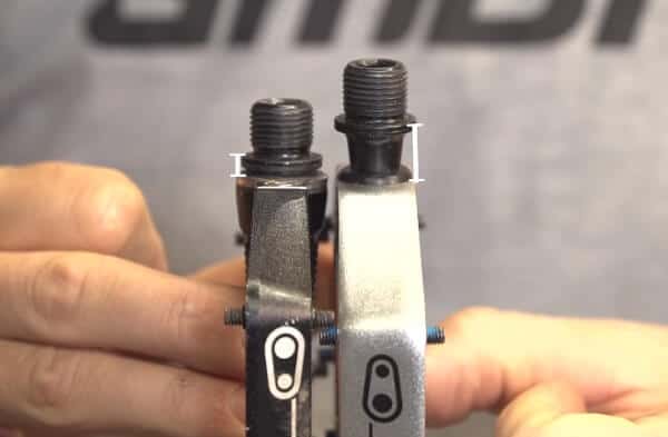 Part of the spindle length in 2 different pedals